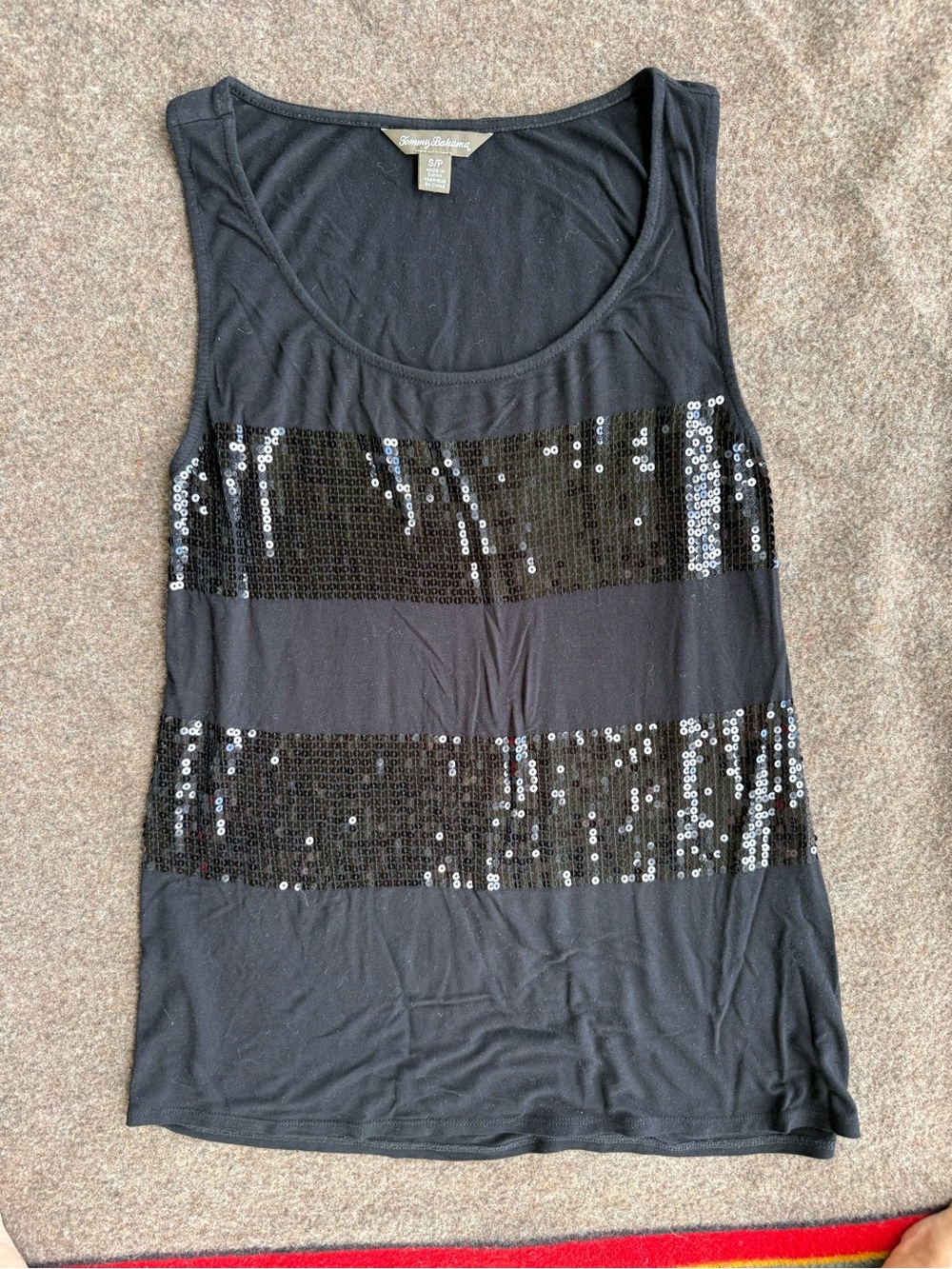 Tommy Bahama Black Sequin Stripe Scoop Tank